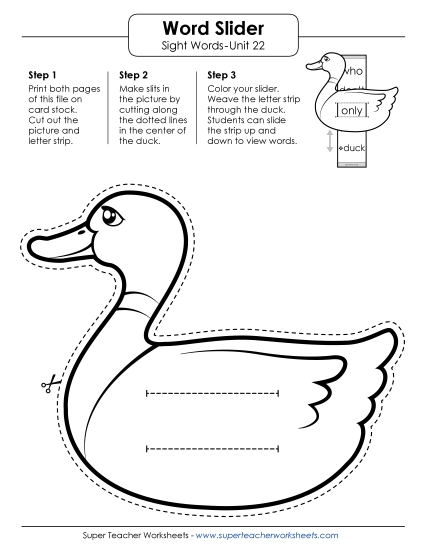 Reading Practice Tools - Word Slider (Unit 22) (Printable PDF Worksheet)