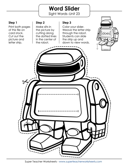 Reading Practice Tools - Word Slider (Unit 23) (Printable PDF Worksheet)