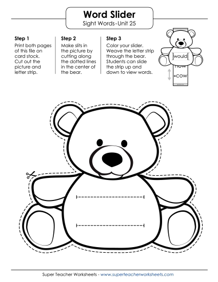 Reading Practice Tools - Word Slider (Unit 25) (Printable PDF Worksheet)