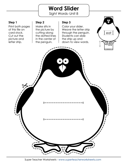 Reading Practice Tools - Word Slider (Unit 8) (Printable PDF Worksheet)