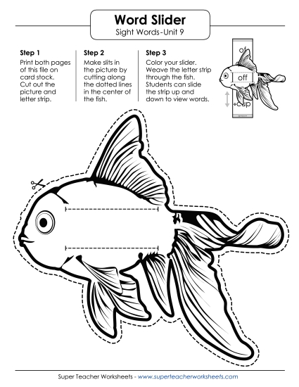 Reading Practice Tools - Word Slider (Unit 9) (Printable PDF Worksheet)
