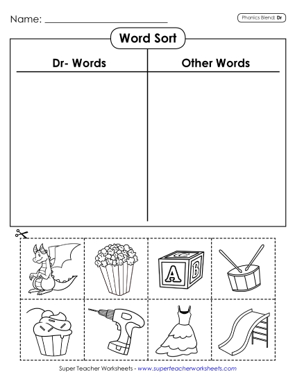 Cut and Glue Activities - Word Sort (Cut and Glue) (Printable PDF Worksheet)