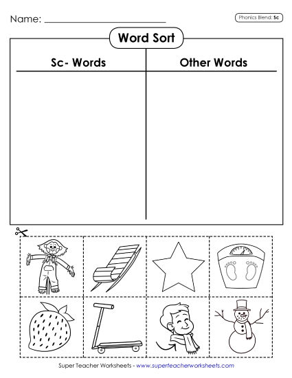 Cut and Glue Activities - Word Sort (Cut and Glue) (Printable PDF Worksheet)