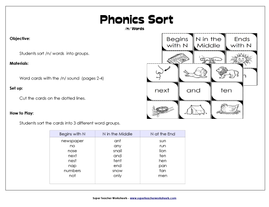 Card Games & Sorts - Word Sort - /n/ (Printable PDF Worksheet)