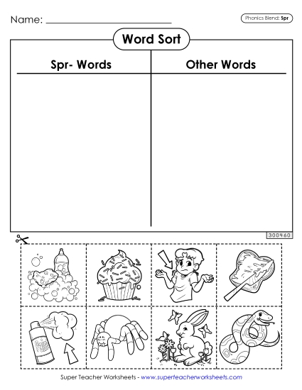 Cut and Glue Activities - Word Sort (Spr- Words) (Printable PDF Worksheet)