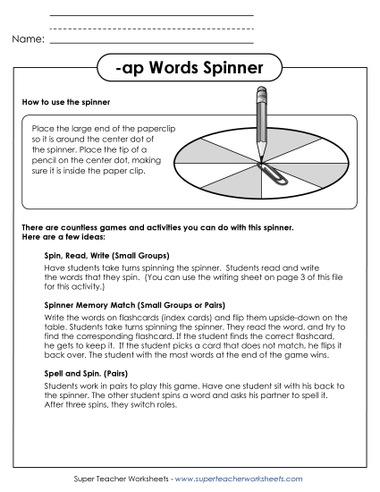Word Games - Word Spinner (-ap) (Printable PDF Worksheet)