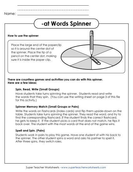 Word Games - Word Spinner (-at) (Printable PDF Worksheet)