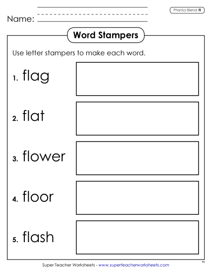 Games & Learning Centers - Word Stampers (Fl- Words) (Printable PDF Worksheet)