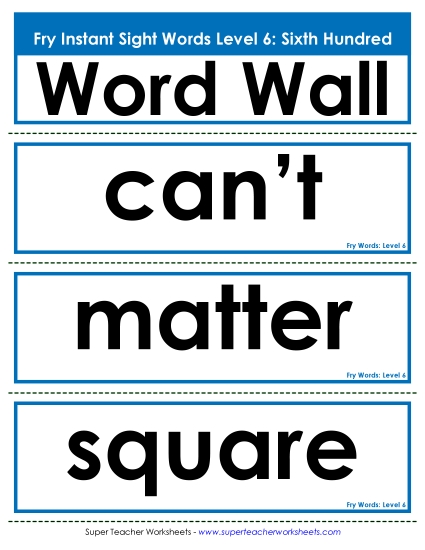 Level 6: Sixth Hundred - Word Wall: Level 6 (Printable PDF Worksheet)