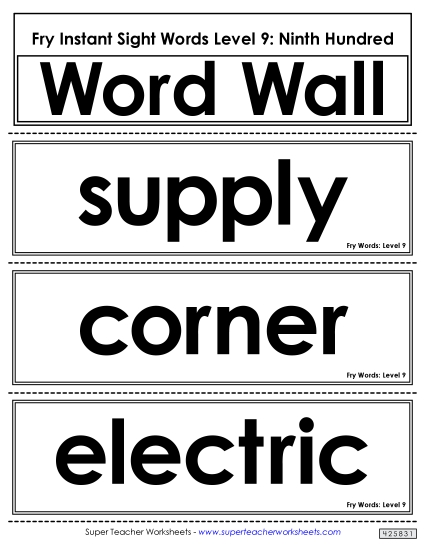 Level 9: Ninth Hundred - Word Wall: Level 9 (Printable PDF Worksheet)