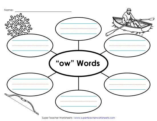 Long-O Sound (as in Grow) - Word Web (-ow) (Printable PDF Worksheet)
