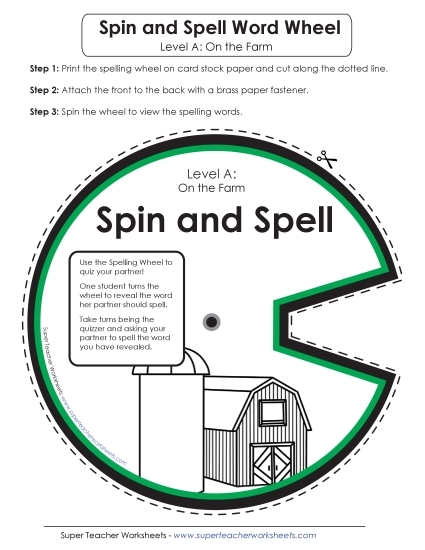 Flashcards, Word Wheel, and Slider - Word Wheel (A-Farm Words)  (Printable PDF Worksheet)