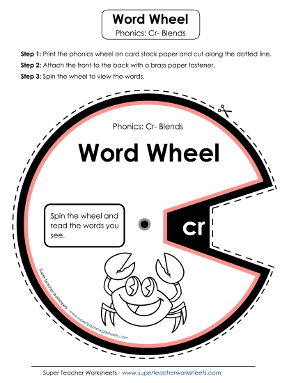 Flashcards, Sliders, and Word Wheels - Word Wheel (Cr- Words)  (Printable PDF Worksheet)