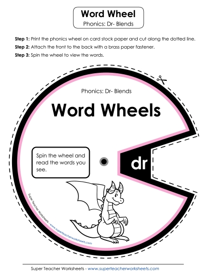 Flashcards, Sliders, and Word Wheels - Word Wheel (Dr- Blends) (Printable PDF Worksheet)