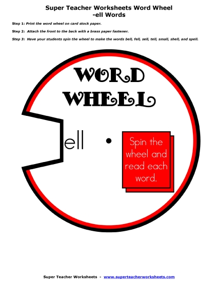 Word Slider, Flashcards, and Word Wheel - Word Wheel (-ell Words) (Printable PDF Worksheet)
