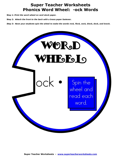 Word Slider, Flashcards, and Word Wheel - Word Wheel (-ock Words) (Printable PDF Worksheet)