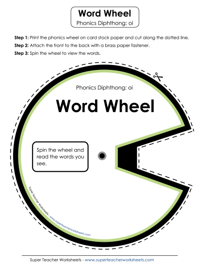 Word Sliders, Flashcards, and Wheels - Word Wheel: OI (Printable PDF Worksheet)