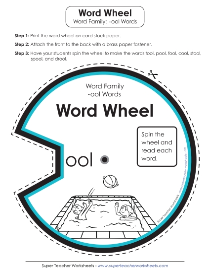 Word Slider, Flashcards, and Word Wheel - Word Wheel (-ool Words) (Printable PDF Worksheet)