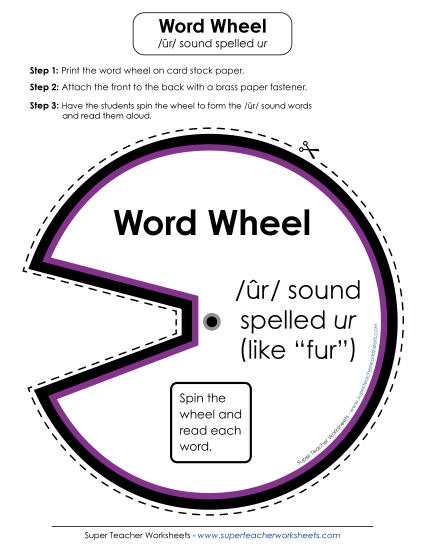 Flash Cards & Word Wheel - Word Wheel: /ûr/ Spelled <i>ur</i> (Printable PDF Worksheet)