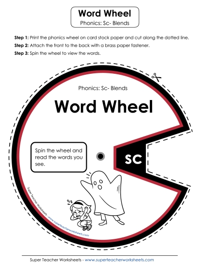 Flashcards, Sliders, and Word Wheel - Word Wheel (Sc- Blends) (Printable PDF Worksheet)