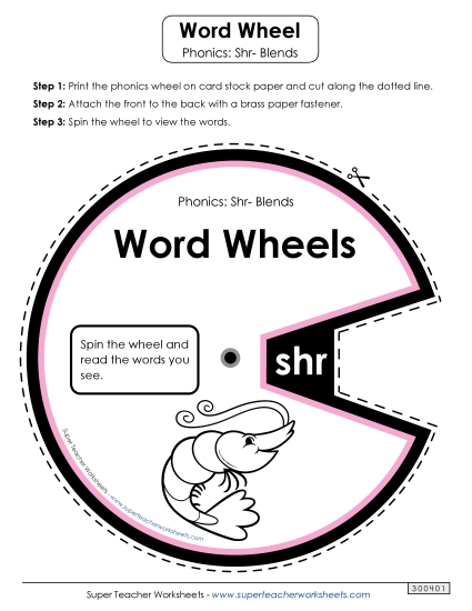 Flashcards, Sliders, and Word Wheels - Word Wheel (Shr- Words) (Printable PDF Worksheet)