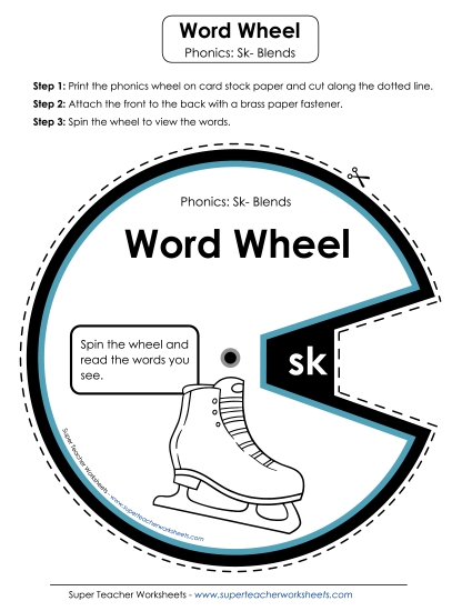 Flashcards, Slider, and Word Wheel - Word Wheel (Sk- Words) (Printable PDF Worksheet)