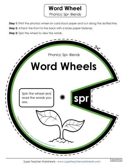 Flashcards, Sliders, and Word Wheels - Word Wheel (Spr- Words) (Printable PDF Worksheet)