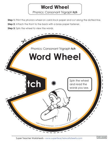Flashcards, Sliders, and Word Wheels - Word Wheel (-tch Words) (Printable PDF Worksheet)