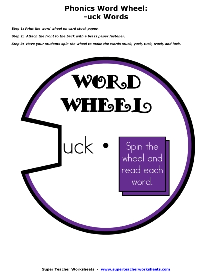 Word Slider, Flashcards, and Word Wheel - Word Wheel (-uck Words) (Printable PDF Worksheet)