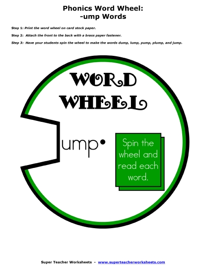 Word Slider, Flashcards, and Word Wheel - Word Wheel (-ump Words) (Printable PDF Worksheet)
