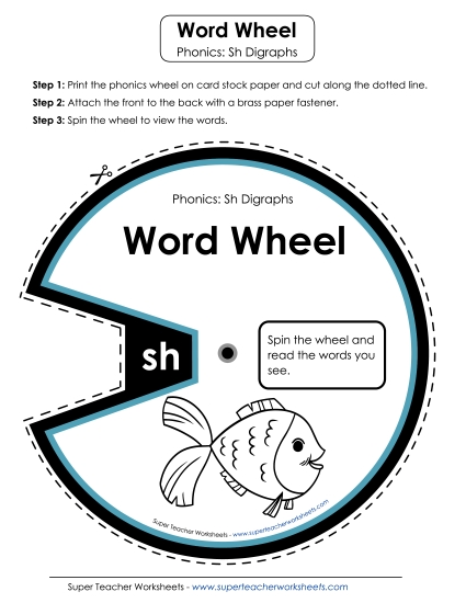 Sliders, Word Wheels, & Flashcards - Word Wheel Words That End With Sh (Printable PDF Worksheet)