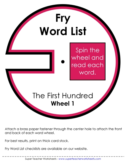 Level 1: First Hundred - Word Wheels (First Hundred) (Printable PDF Worksheet)