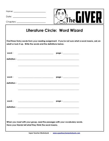 Literature Circles - Word Wizard (Printable PDF Worksheet)