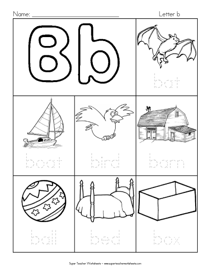 Worksheets - Words that Start with B b (Printable PDF Worksheet)