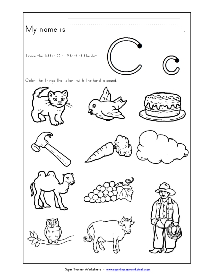 Worksheets - Words that Start with C c (Printable PDF Worksheet)