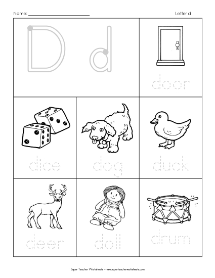 Worksheets - Words that Start with D d (Printable PDF Worksheet)