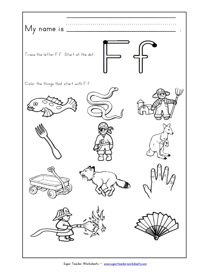 Worksheets - Words that Start with F f (Printable PDF Worksheet)