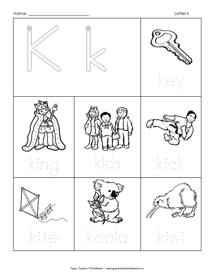 Worksheets - Words that Start with K k (Printable PDF Worksheet)