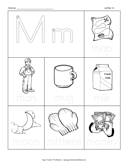 Worksheets - Words that Start with M m (Printable PDF Worksheet)