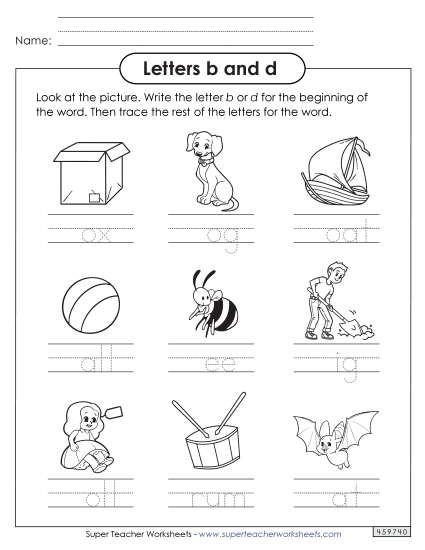 Letters b and d - Words with b and d (Printable PDF Worksheet)