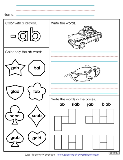 Worksheets - Worksheet 1 (-ab Words) (Printable PDF Worksheet)
