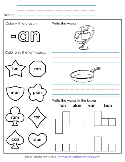 Worksheets - Worksheet 1 (-an Words) (Printable PDF Worksheet)