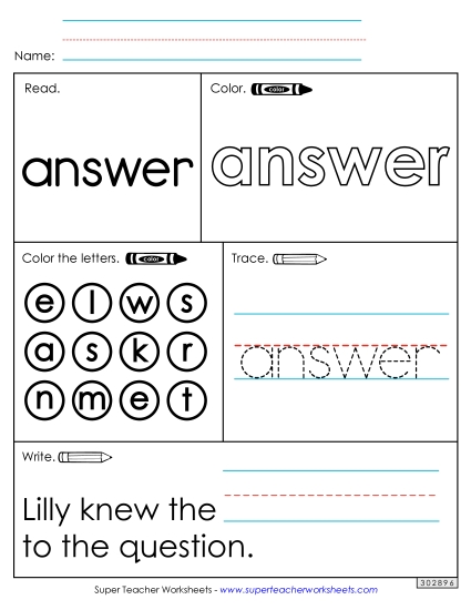 Worksheet 1: Answer (Printable PDF Worksheet)