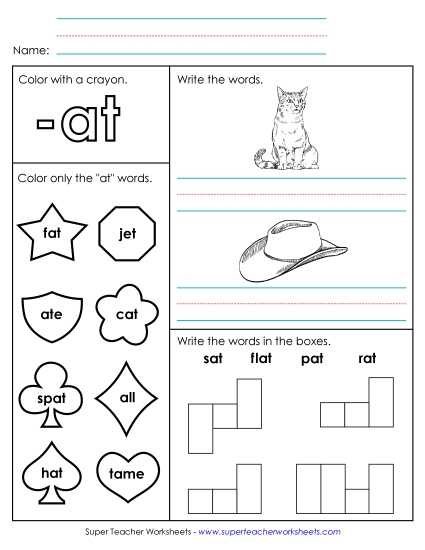 Worksheets - Worksheet 1 (-at Words) (Printable PDF Worksheet)