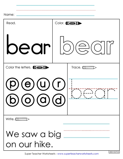 Worksheet 1: Bear (Printable PDF Worksheet)