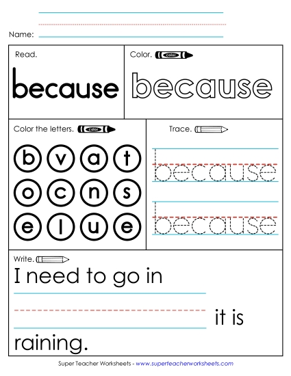 Worksheet 1: Because (Printable PDF Worksheet)