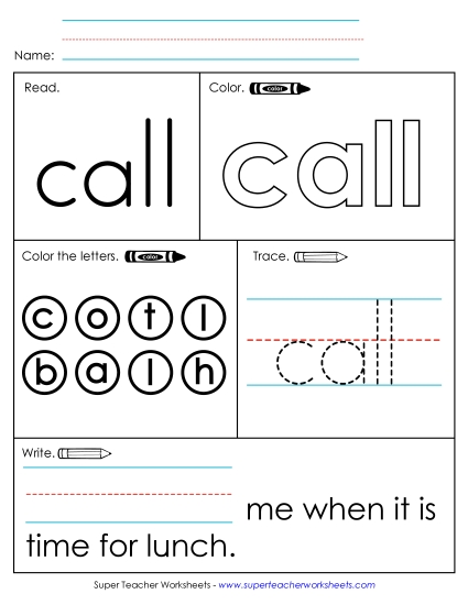 Worksheet 1: Call (Printable PDF Worksheet)