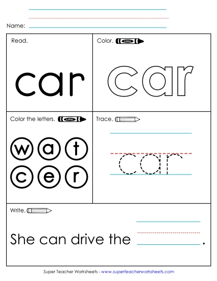 Worksheet 1: Car (Printable PDF Worksheet)