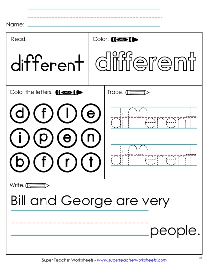 Worksheet 1: Different (Printable PDF Worksheet)