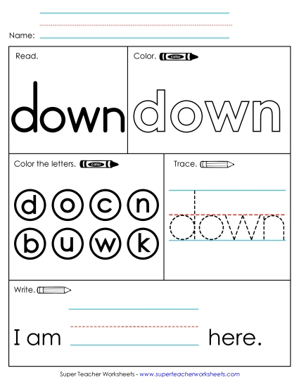 Worksheet 1: Down (Printable PDF Worksheet)